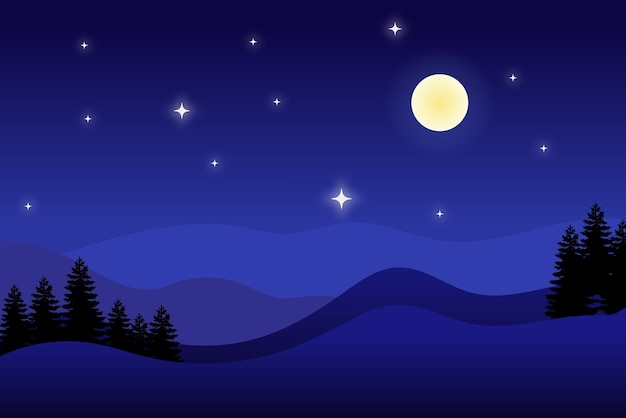 full moon night landscape illustration