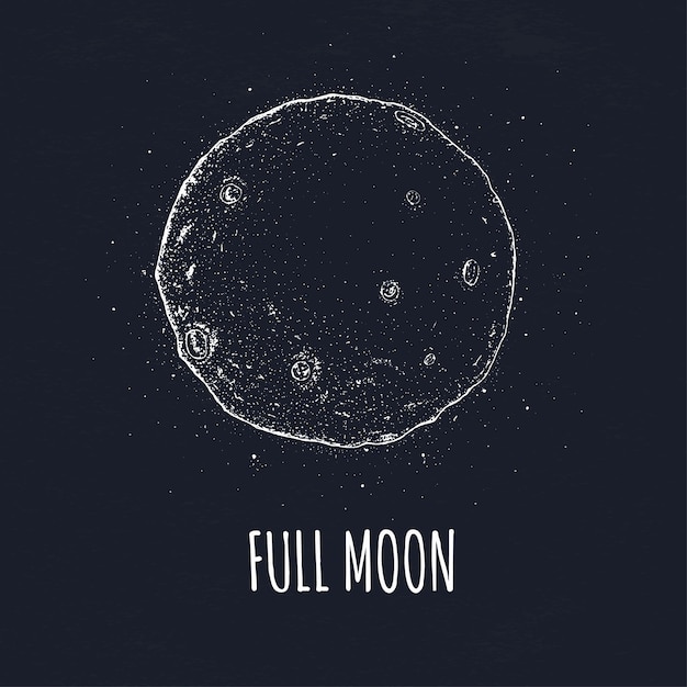 Vector full moon in outer space with lunar craters.