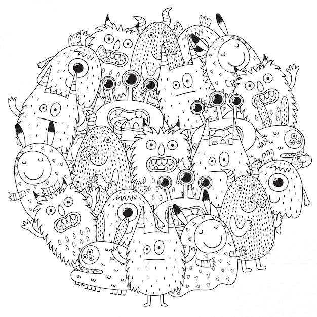 Vector funny monsters circle shape pattern  