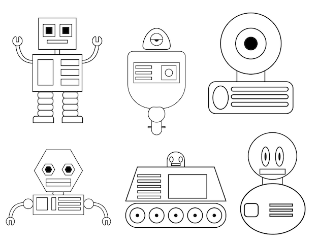Vector funny robot line art doodle 3