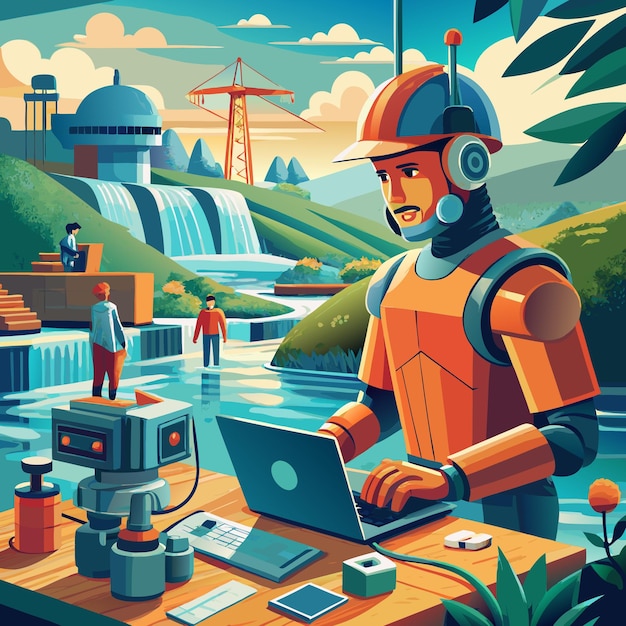 Vector the future of work ai powered efficiency in a serene landscape