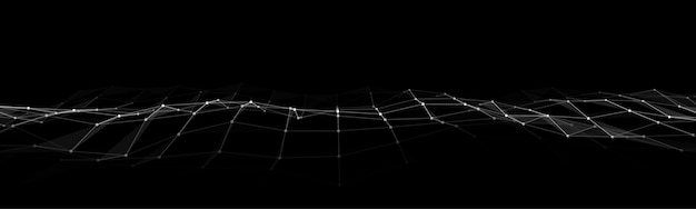 Vector futuristic black moving wave digital background with particles and lines big data visualization vector illustration