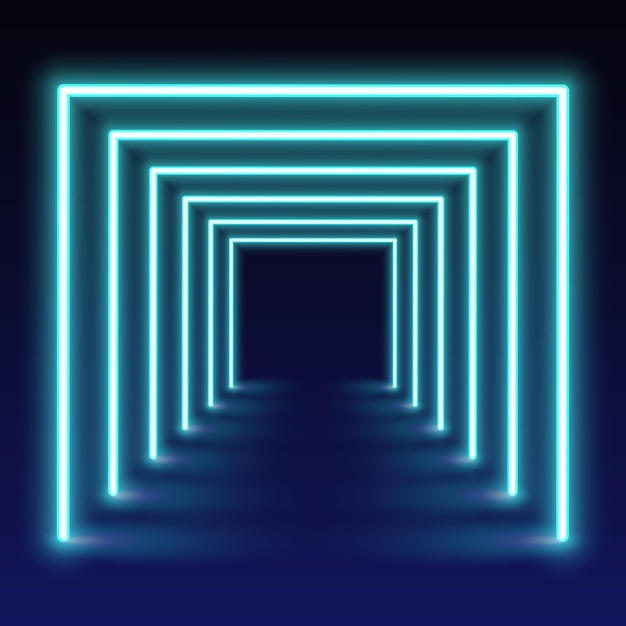 Vector futuristic corridor neon blue lines neon glowing background