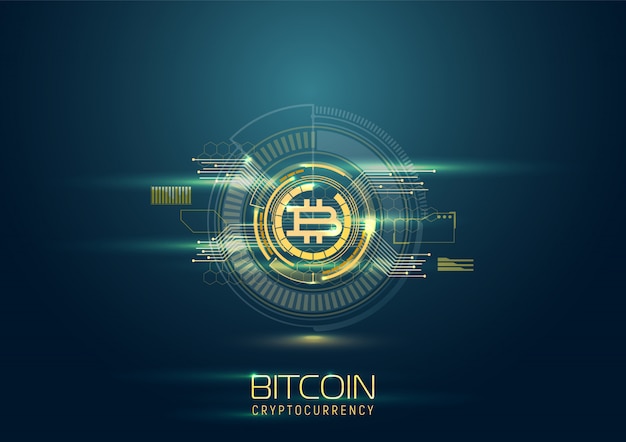 Vector futuristic digital background with bitcoin. cryptocurrency concept.