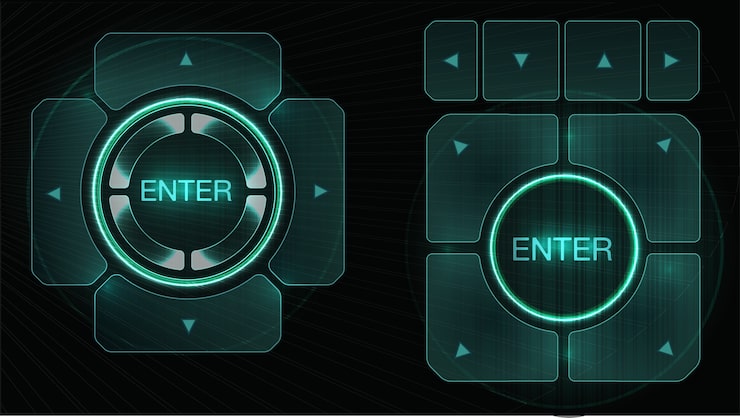 Futuristic interface hud design elements. Set of arrows. Tech and science theme.