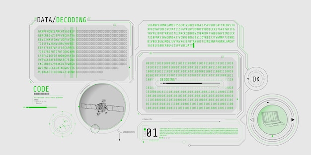 Vector futuristic interface of satellite data decoding program
