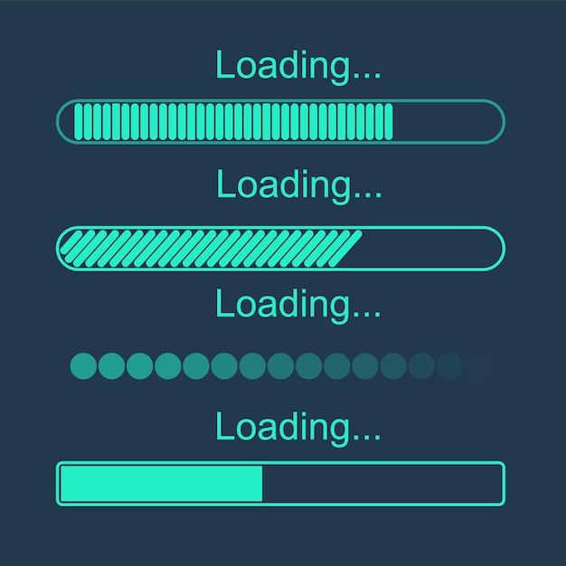 Vector futuristic progress loading bar set of indicators download progress web design template interface up...