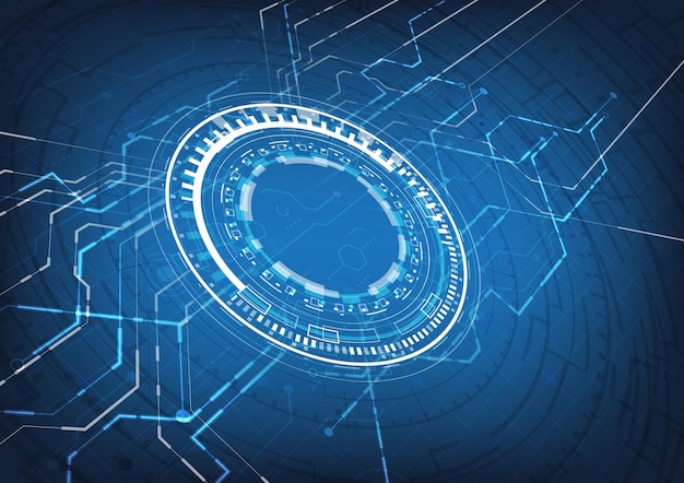 Vector futuristic scifi glowing hud element data engineer and circuit board abstract hitech particle background perspective hologram and headup display interface virtual reality technology engineering