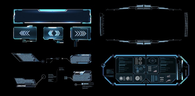 Vector futuristic user interface elements displaying data analytics and navigation tools in a sleek digital design