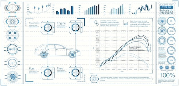 Vector futuristic user interface. hud ui. abstract virtual graphic touch user interface. cars infographic.  science abstract.   illustration.