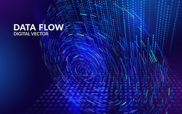 Vector futuristic vector background of flowing data lines and analytics visualization concept for big data flow cloud computing and science