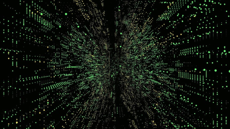 Futuristic vector scifi circle portal in space Matrix cyberspace with moving data 3D ai tunnel with dot Abstract digital wormhole data Binary code particle flow by funnel Concept hacking