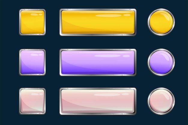Vector game button set ui web icon for app isolated volume cartoon vector design mobile game assets sign template button iridescent gradient round square and rectangular shape