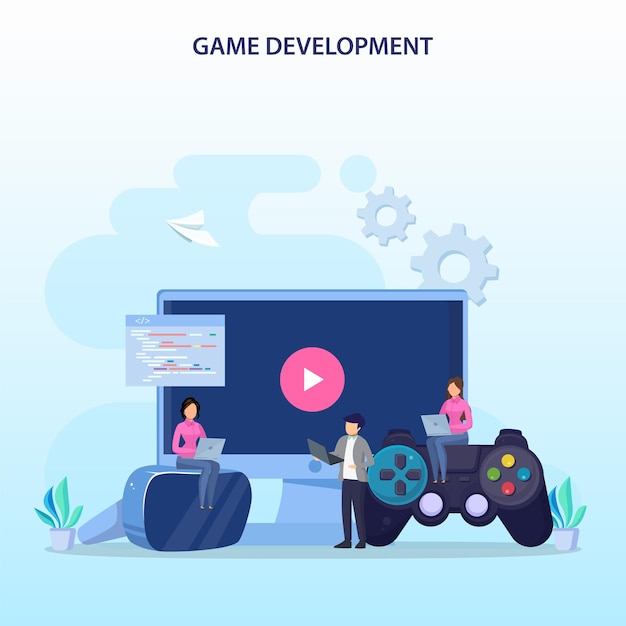 Vector game development concept game design digital technology programming and codding