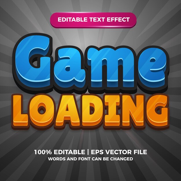 Vector game loading cartoon editable text effect style template