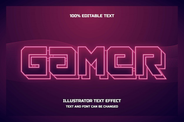Vector gamer,3d editable text effect blue pink modern neon style