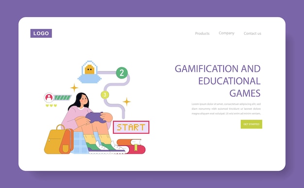 Vector gamification and educational games web page design