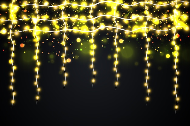 Vector garlands, christmas decorations lights effects background