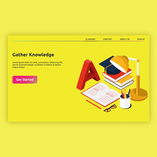Vector gather knowledge landing page in isometric style
