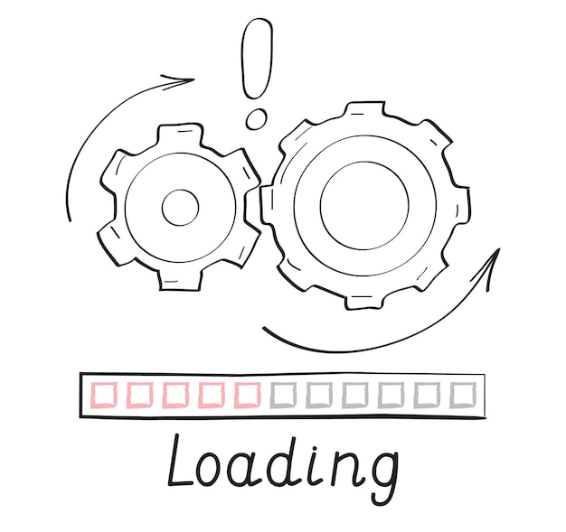Vector gears rotates loading progress bar vector style in doodle style load progress bar for ui upload status or download round process