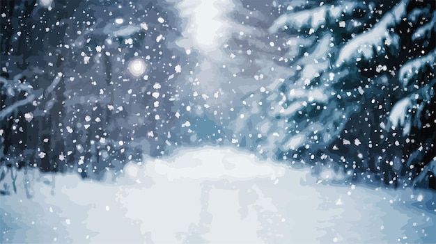 Vector gentle snowflakes falling in winter forest background