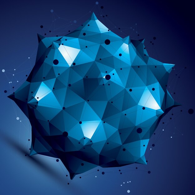 Vector geometric abstract 3d complicated lattice object, colorful asymmetric element with wireframe structure.