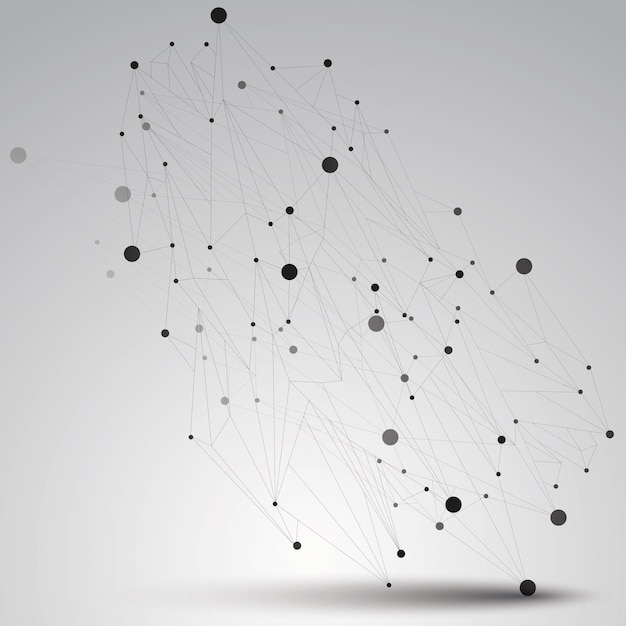 Vector geometric abstract 3d complicated lattice object, single color asymmetric element with wireframe structure and connected black lines.