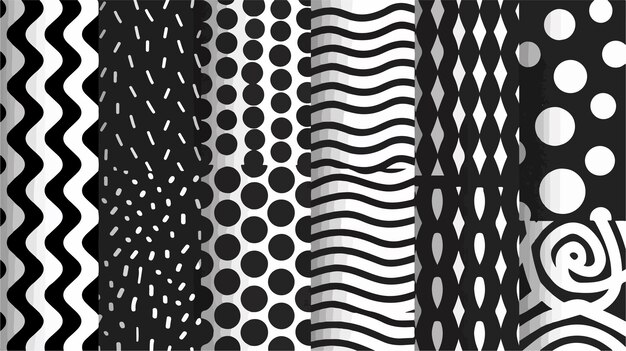 Vector geometric black and white seamless patterns collection for design projects