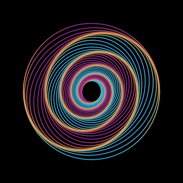 Vector geometric line art on black background.