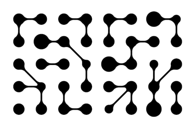 Vector geometric pattern of interconnected blobs and dots resembling metaballs the fluid shapes morph
