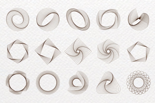 Vector geometric patterns in brown on white background circular hexagonal and triangular designs geometric shapes create intricate abstract patterns geometric elements vector set