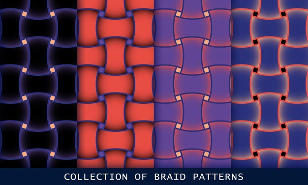 Vector geometric seamless patterns with intertwined bands wrapping paper tiling abstract background set