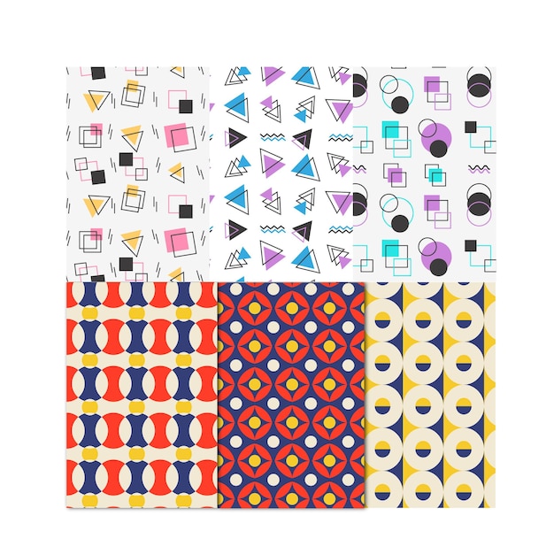 Vector geometric set of seamless gray and white patterns simple vector graphics