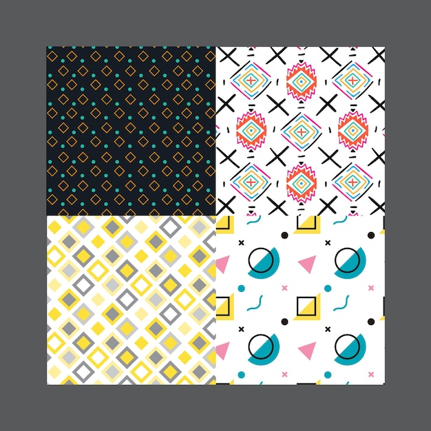 Vector geometric set of seamless gray and white patterns simple vector graphics