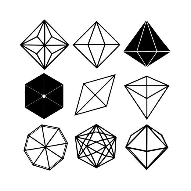 Vector geometric shapes collection monochrome crystal forms