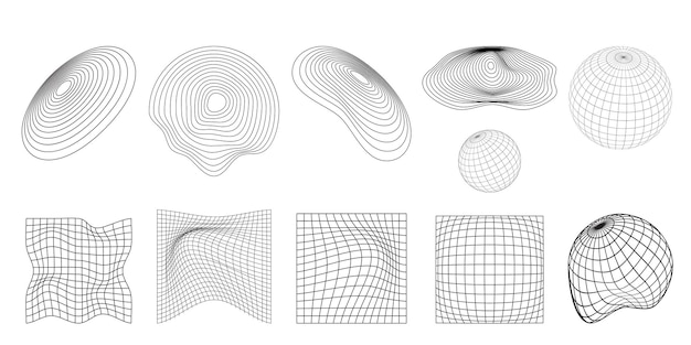Vector geometric wireframe shapes and grids on a transparent background