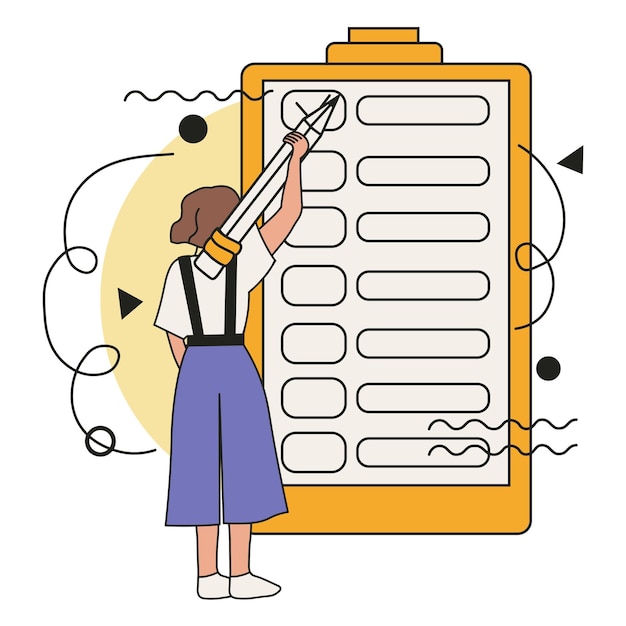Vector girl checking tasks planning process time management