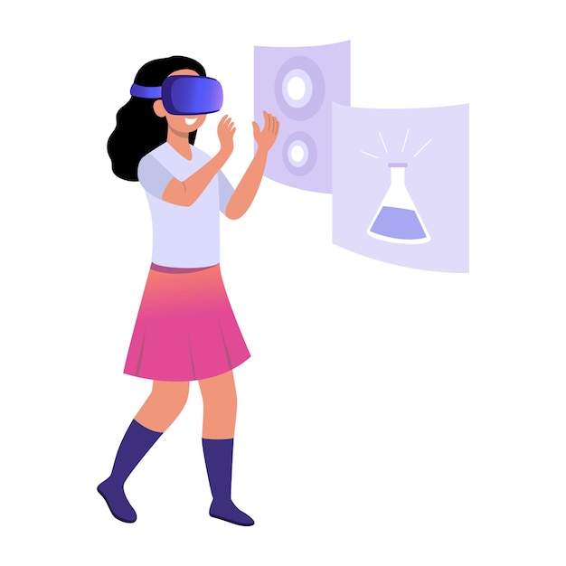 Vector girl exploring chemistry in vr