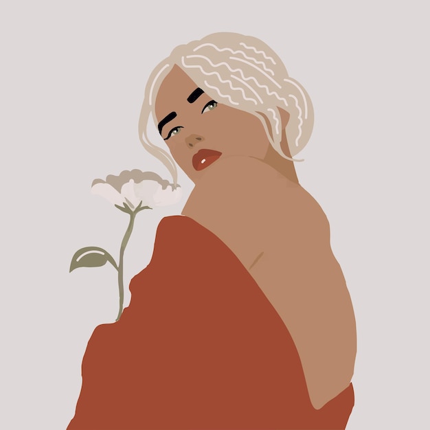 Vector girl holding flowers in her hand