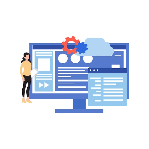 Vector the girl is doing cloud management