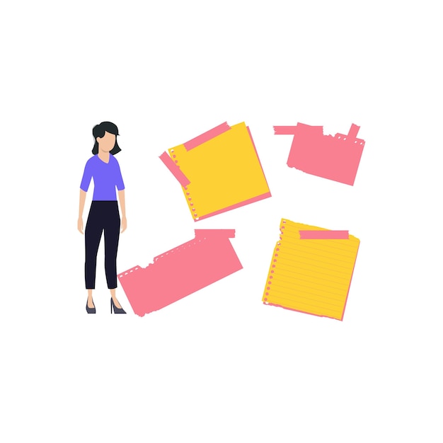 Vector the girl is looking at the papers