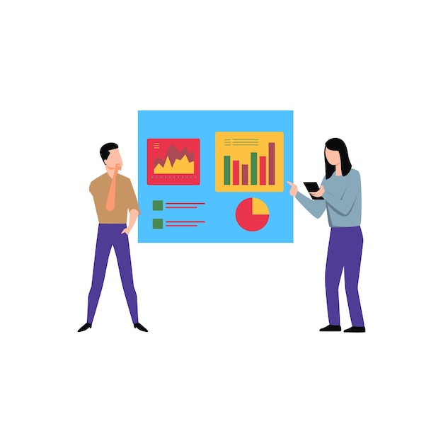 Vector the girl is working on a chart graph