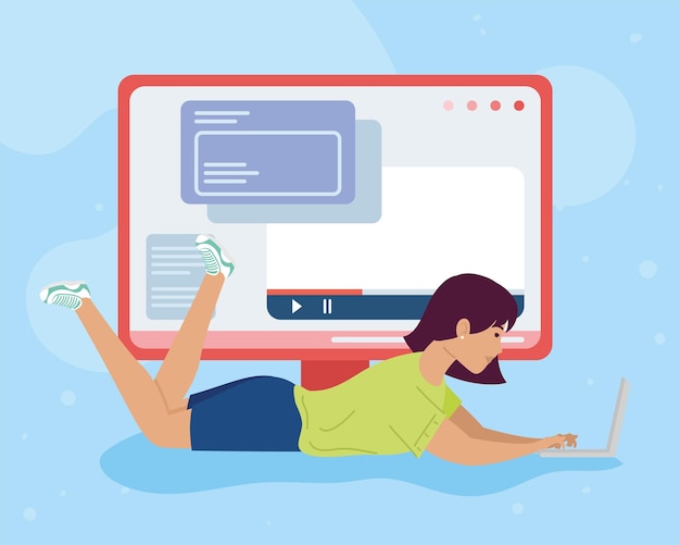 Vector girl studing with laptop