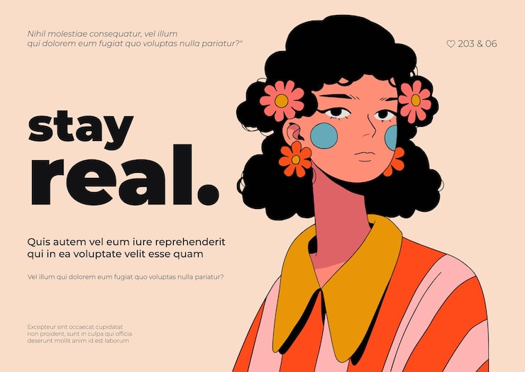 Vector girl with flower earrings and a calm confident look