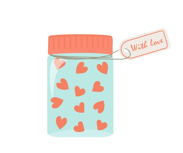 Vector glass jar with hearts
