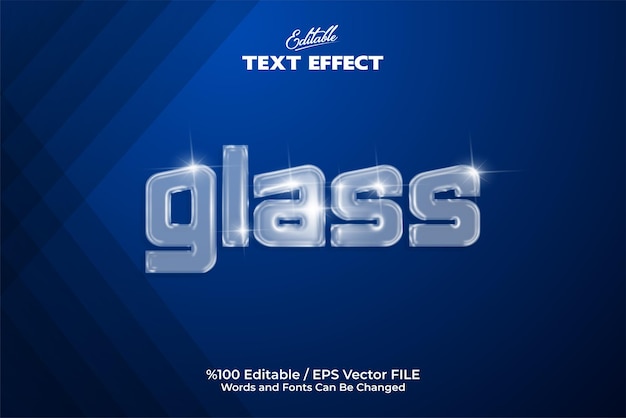 Vector glass text effect made on a blue background transparent and fully customizable its text color and font