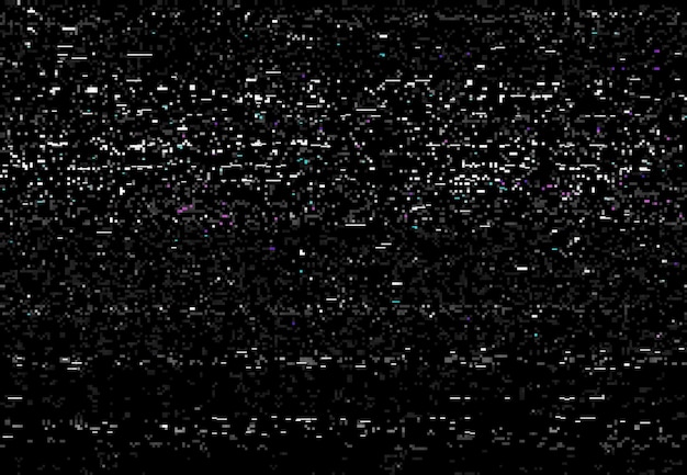 Vector glitch vhs distortion screen vector background of video glitch effect with static noise. tv signal error, damaged videotape or vhs tape texture with random pixel noise, abstract backdrop design