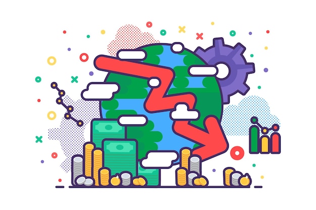 Vector global crisis outline cartoon concept