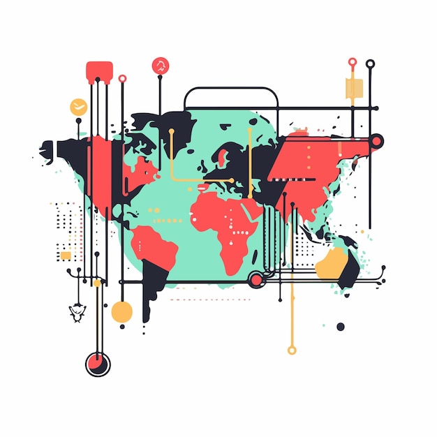 Vector global data technology concept in flat vector illustration