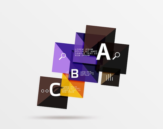 Vector glossy squares with text abstract geometric design concept vector template background for workflow layout diagram number options or web design